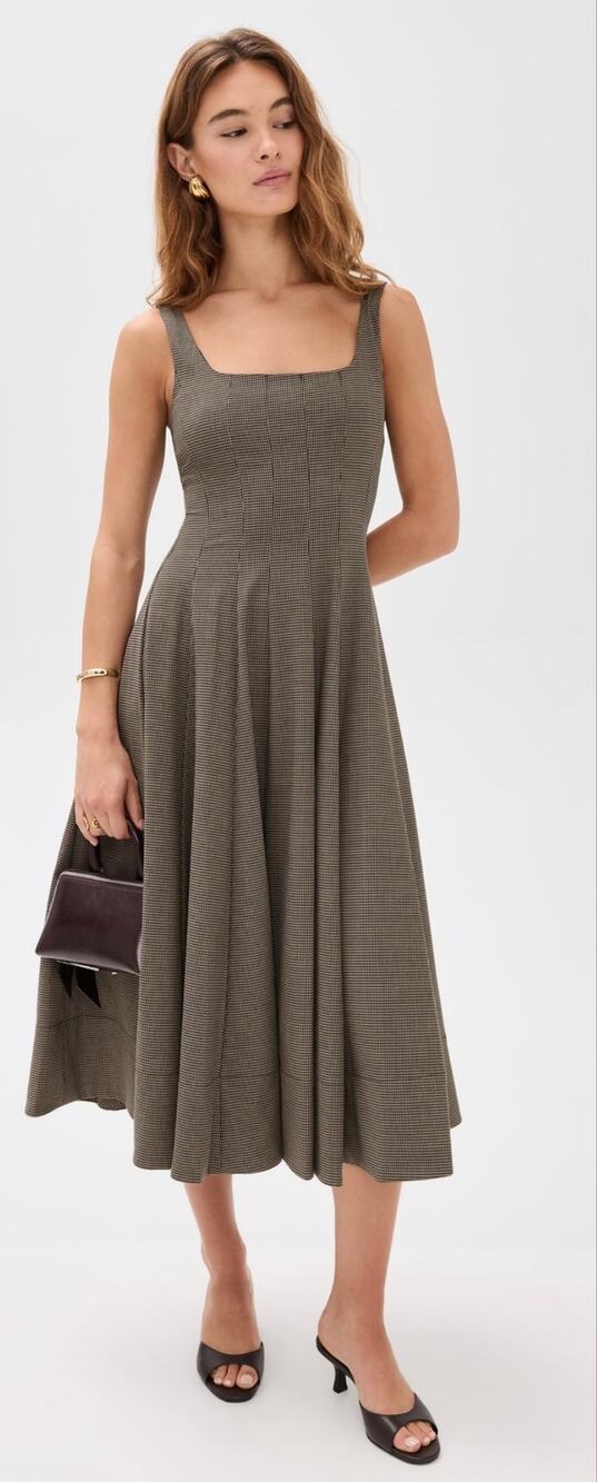 STAUD Wells Houndstooth Fit & Flare Midi Dress size 12 (NWOT)